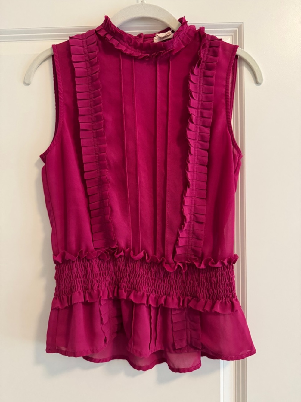 Sleeveless Ruffle/Pleated Top in Magenta